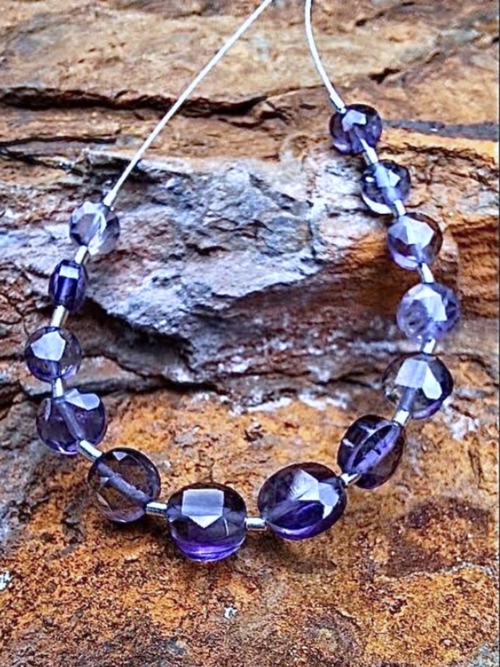 13 Pieces Iolite Coin Beads, NWT, Drilled, 4-5mm